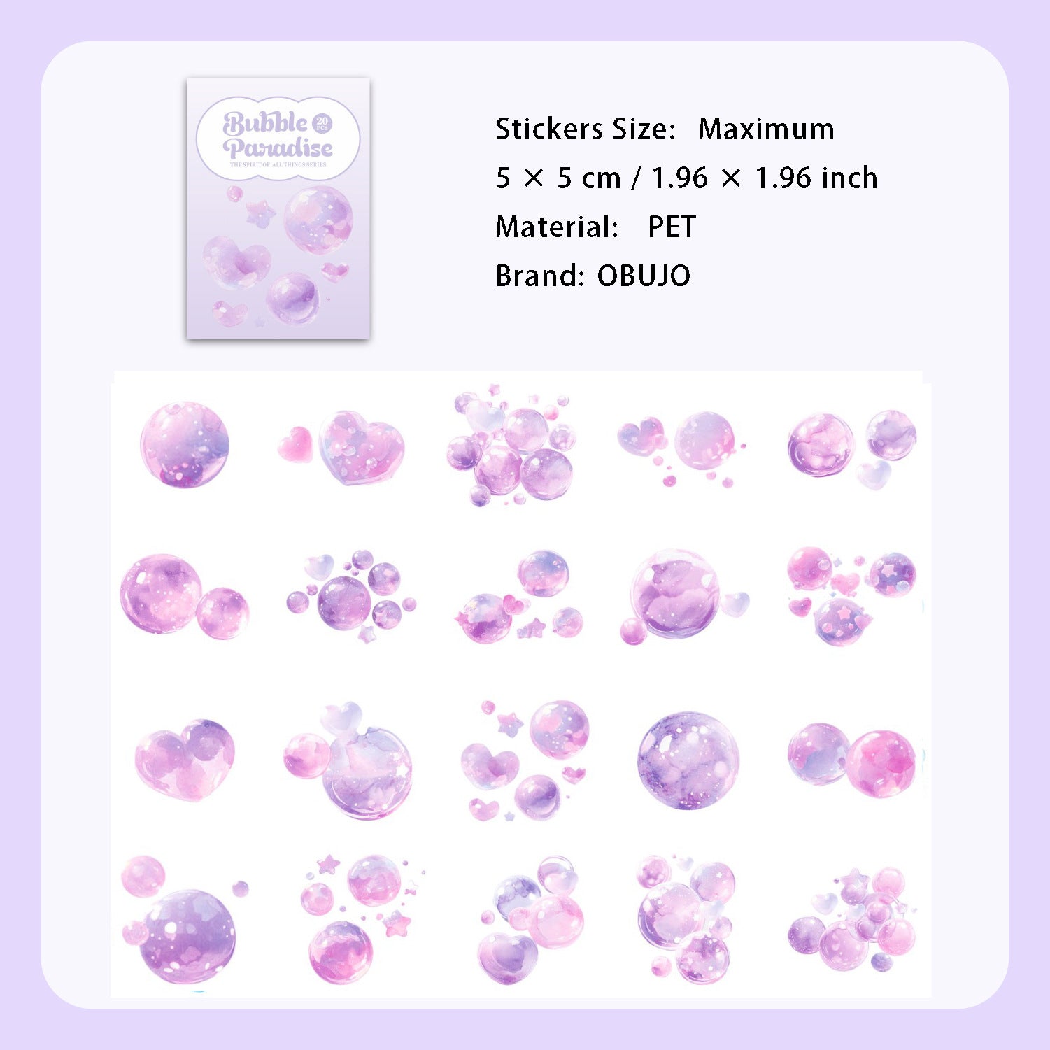 20 Pcs Fantasy Bubble PET Stickers MHPP