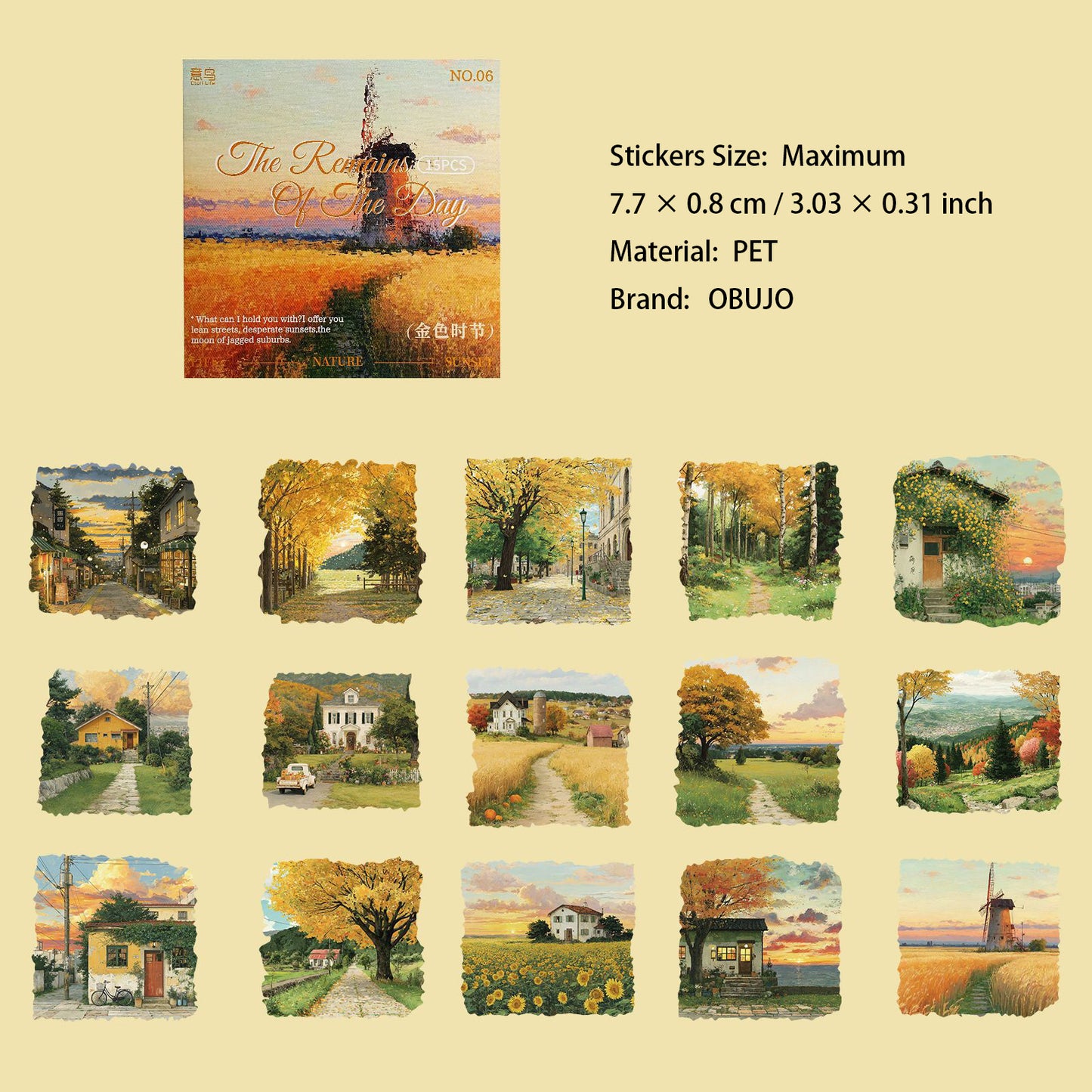 15 Pcs Sunset Landscape PET Stickers CRJJ