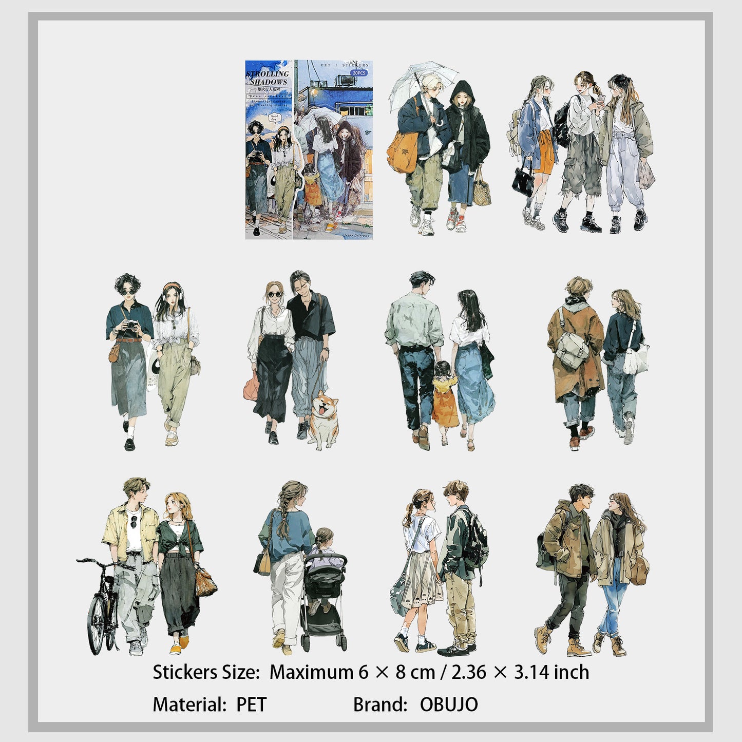 20 Pcs Passersby People PET Stickers YHRX