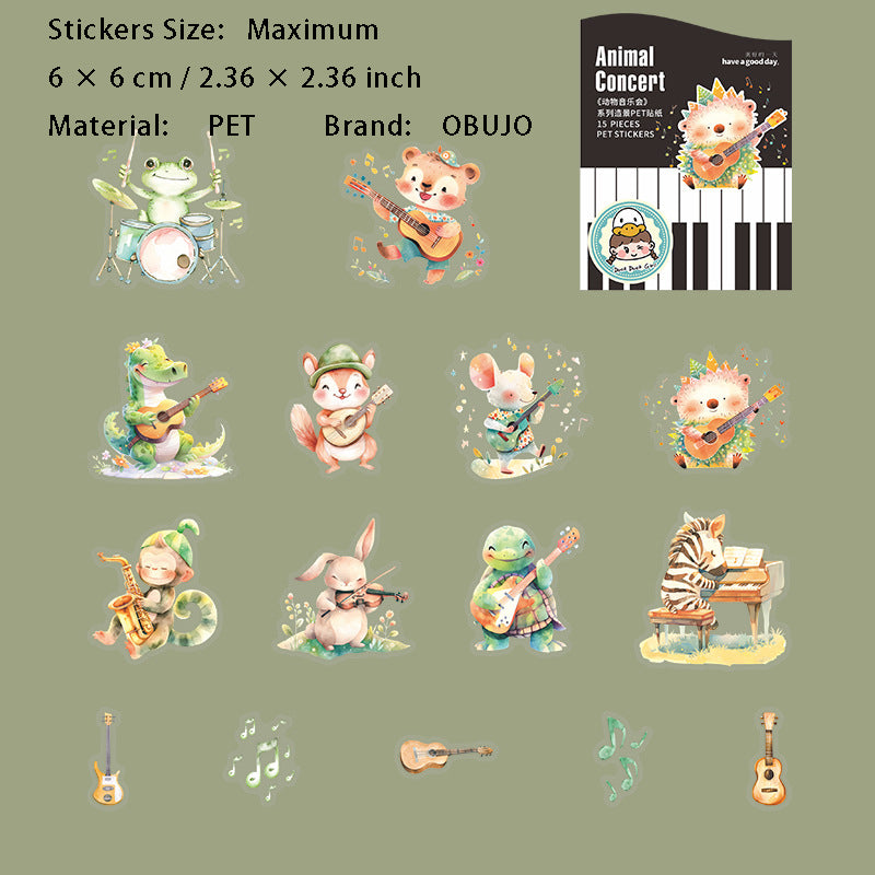 15 Pcs Musical Animal PET Stickers DWYYH