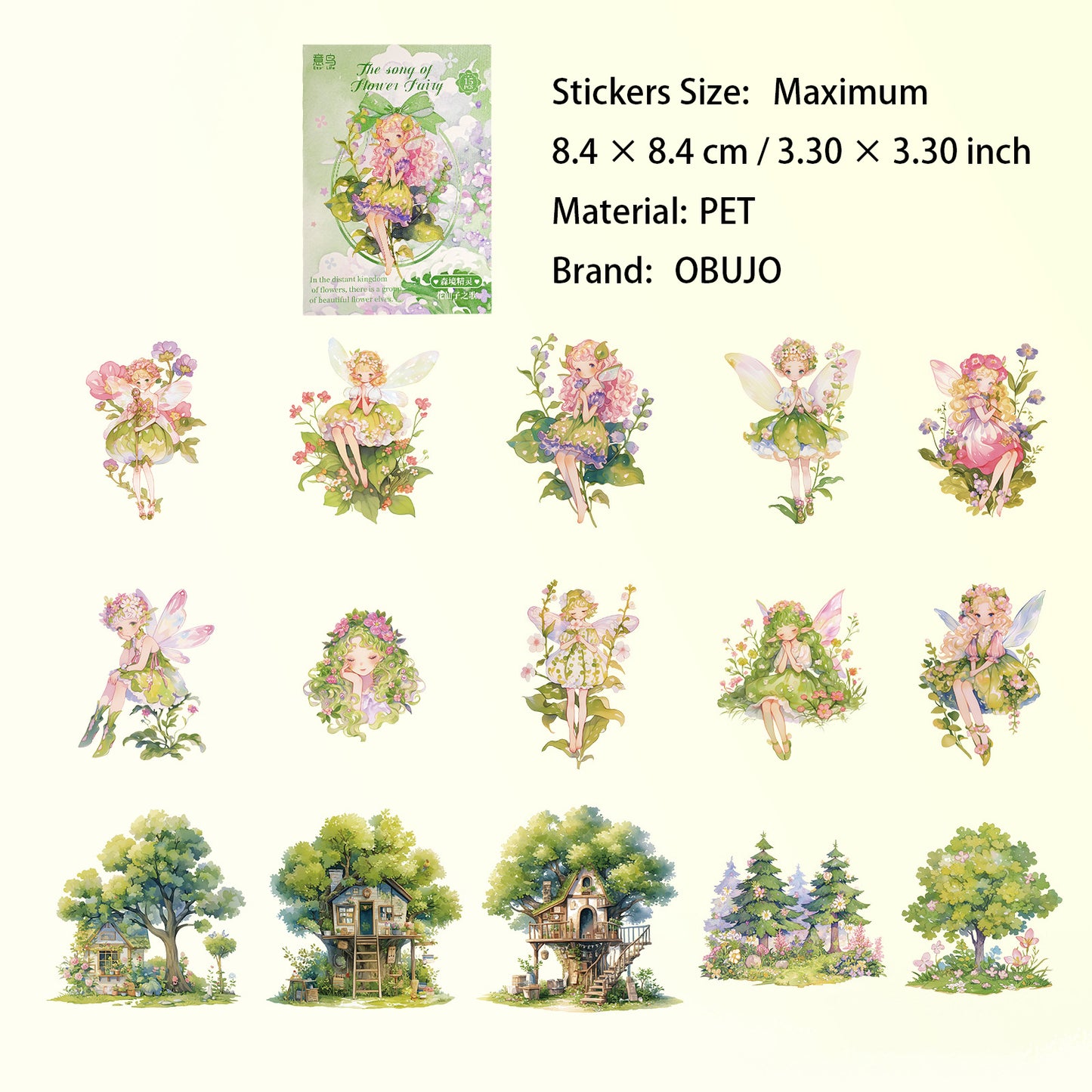 15 Pcs Flower Fairy PET Stickers HXZZG