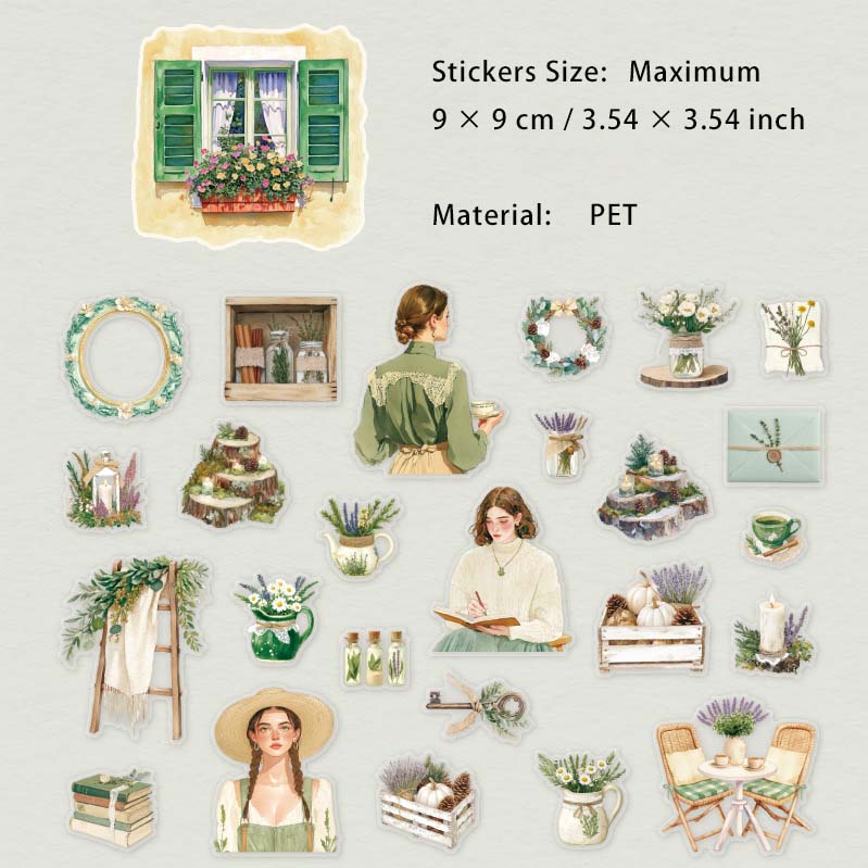 25 Pcs Garden Girl PET Stickers WNYG