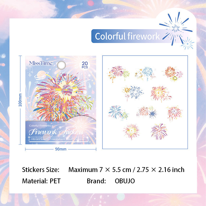 20 Pcs Fireworks PET Stickers YHSS