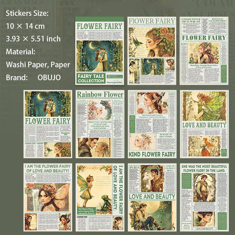 20 Pcs Fairy Tale Journal Paper and Washi Stickers THJXL