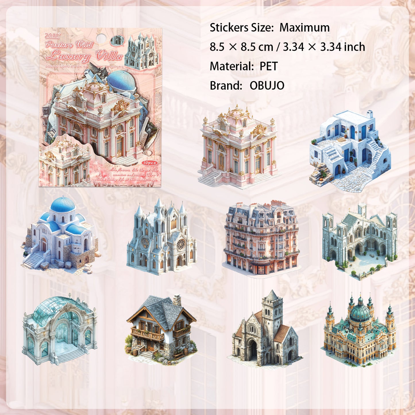 10 Pcs Fantasy House Stickers MZQF