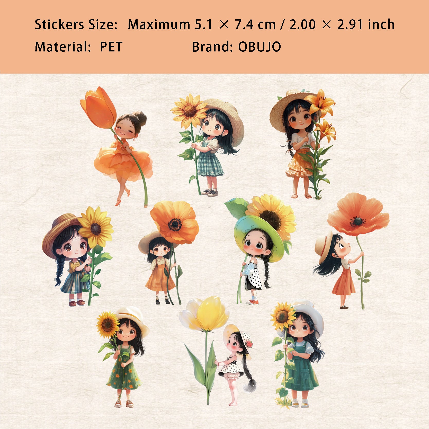 20 Pcs Little Flower Girl PET Stickers FRXL
