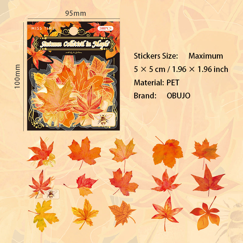30 Pcs Autumn Leaves PET Stickers FYWY