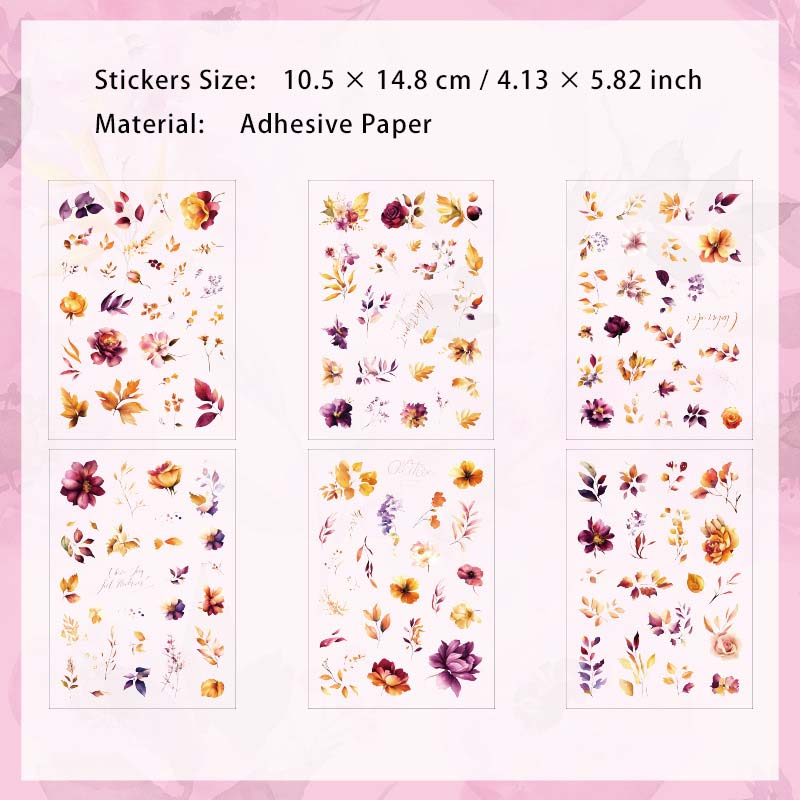 6 Sheets Botanical Plant Flower Stickers CHGY