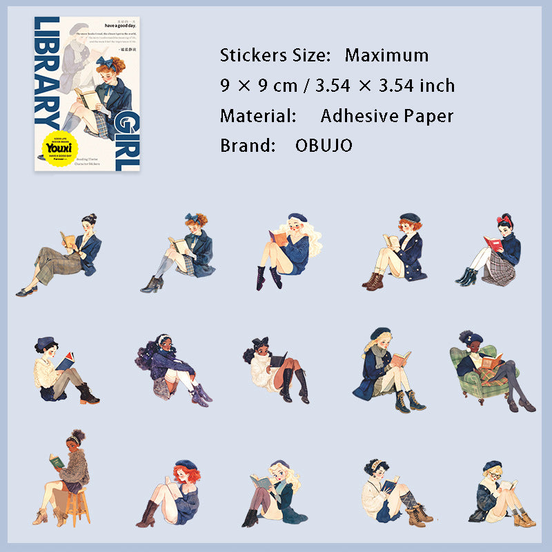 15 Pcs Reading Girl Stickers TSGNH