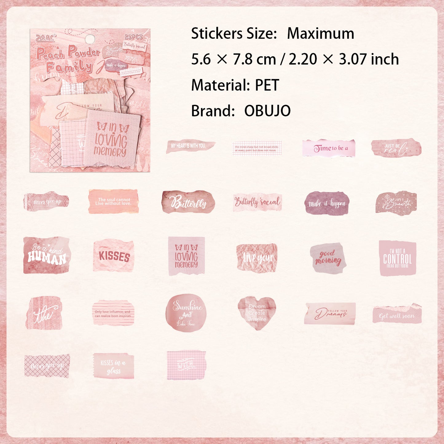 25 Pcs Vintage Words PET Stickers HYYL