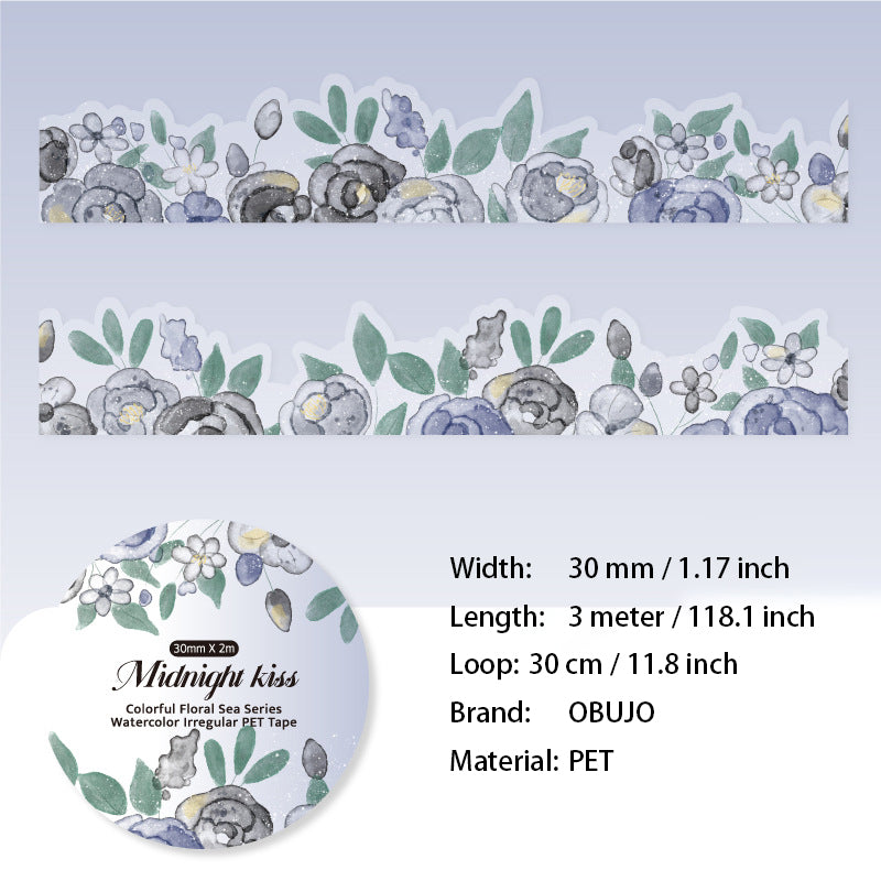 1 Roll Watercolor Flower PET Stickers BLHH