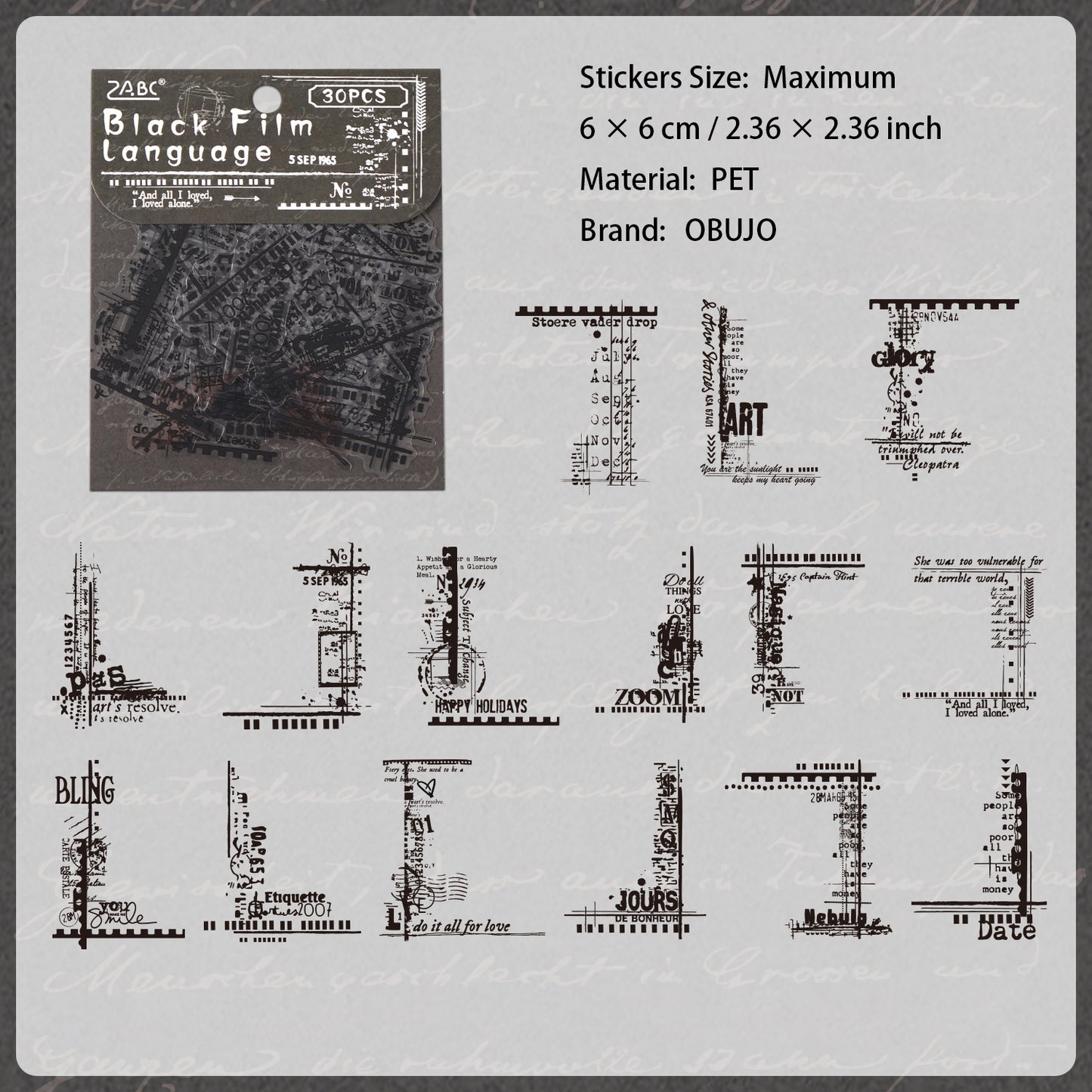 30 Pcs Vintage Collage PET Stickers BYWY