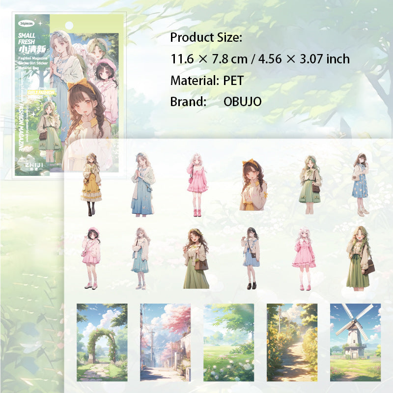 34 Pcs Urban Girl Stickers and Journal Paper Kit SSZZ