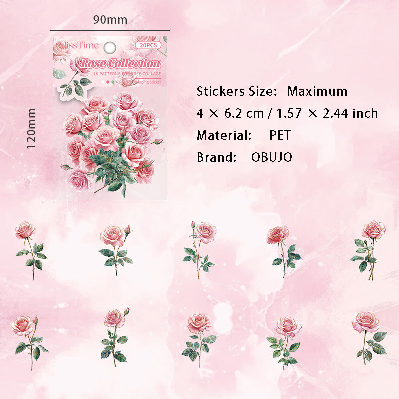 20 Pcs Rose PET Stickers MGZP