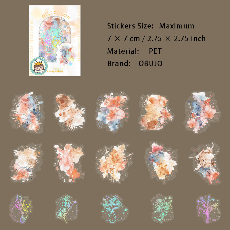 15 Pcs Watercolor Blooming PET Stickers LJXL