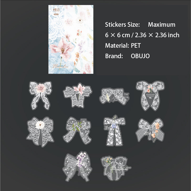 20 Pcs Lace Edged Floral PET Stickers LSHBWQ