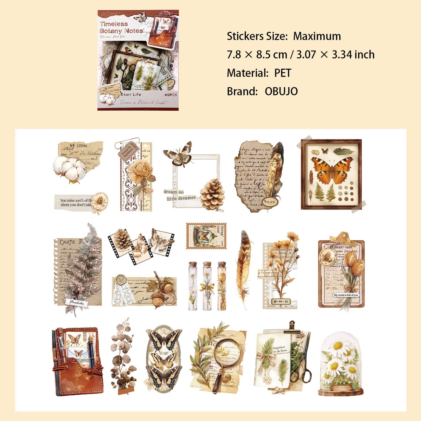 40 Pcs Leaf Flower Collage PET Stickers SGPZ