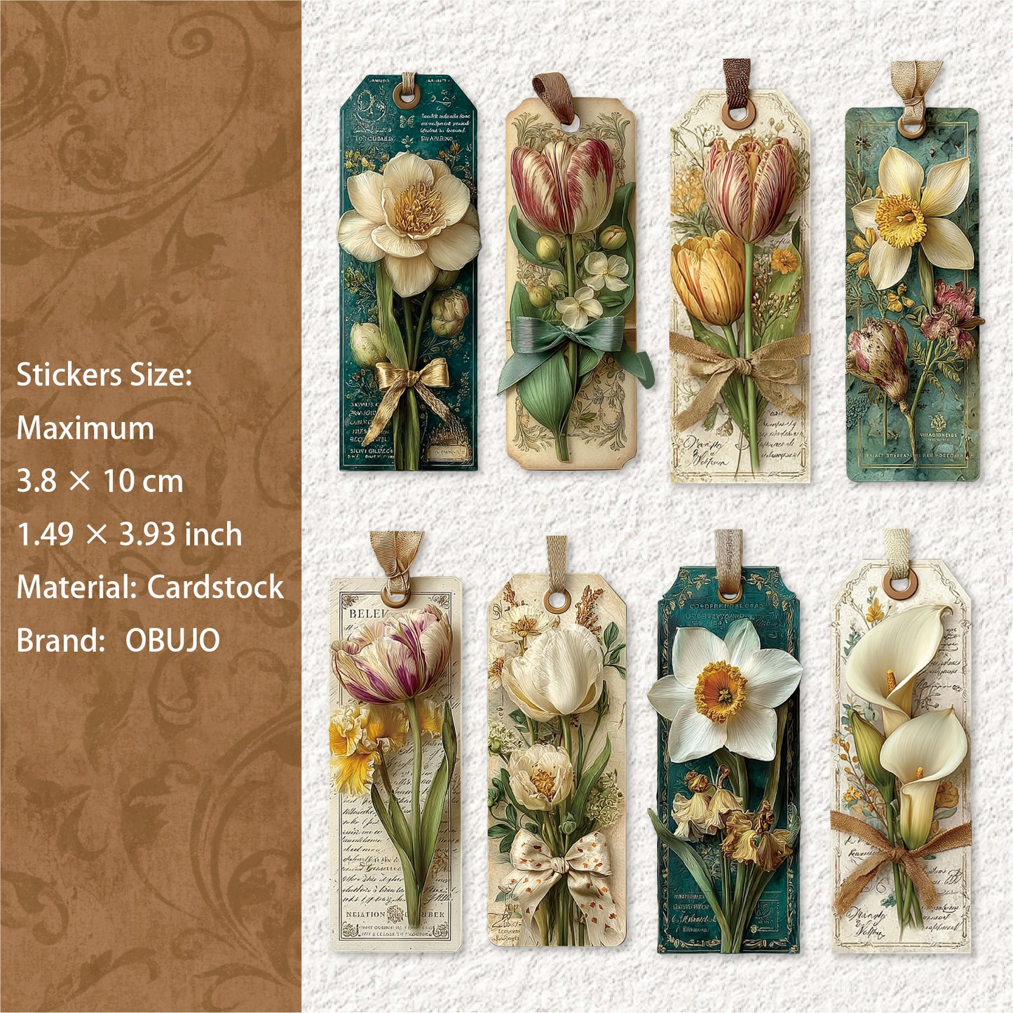 15 Pcs Vitnage Floral Cardstock Stickers SJXL