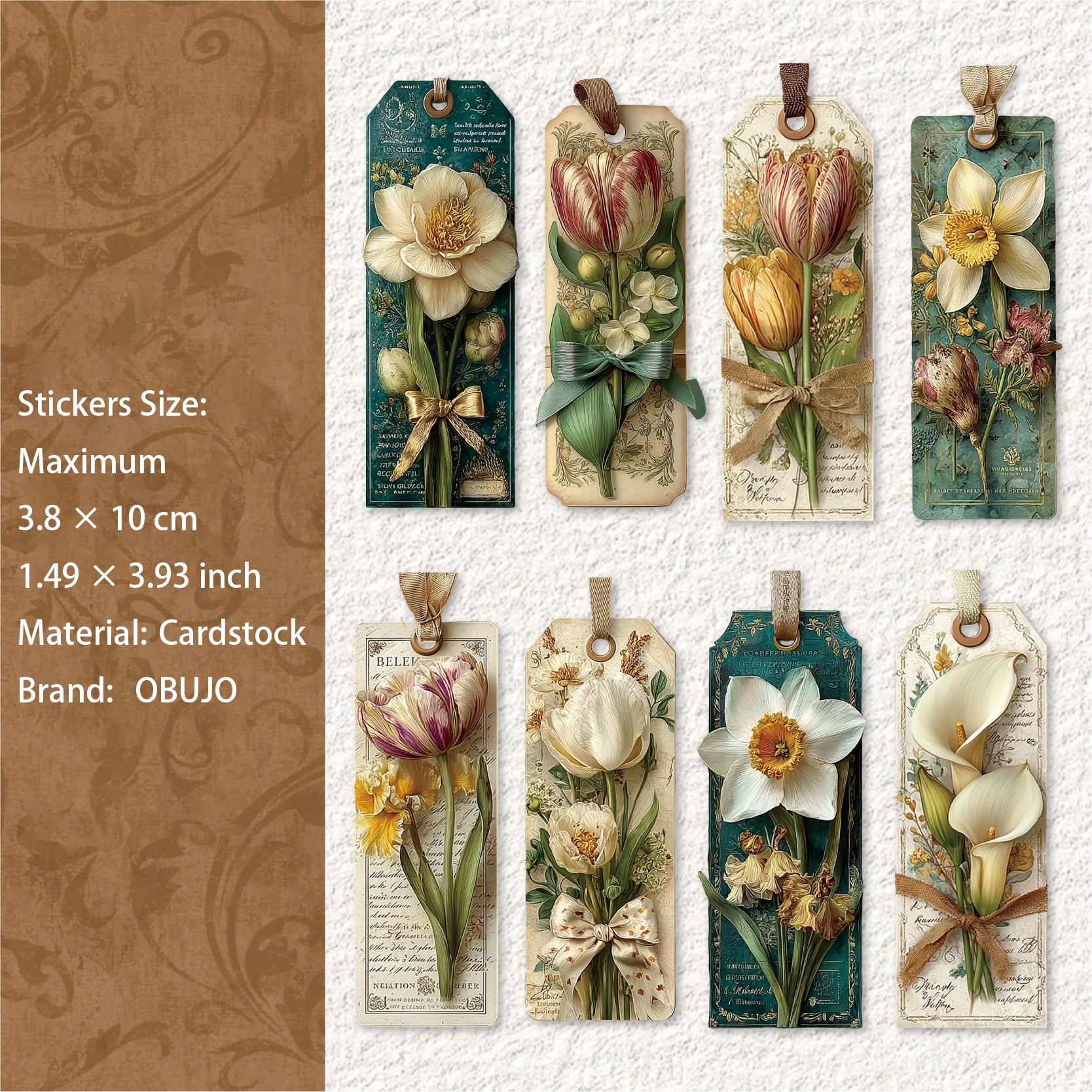 15 Pcs Vitnage Floral Cardstock Stickers SJXL