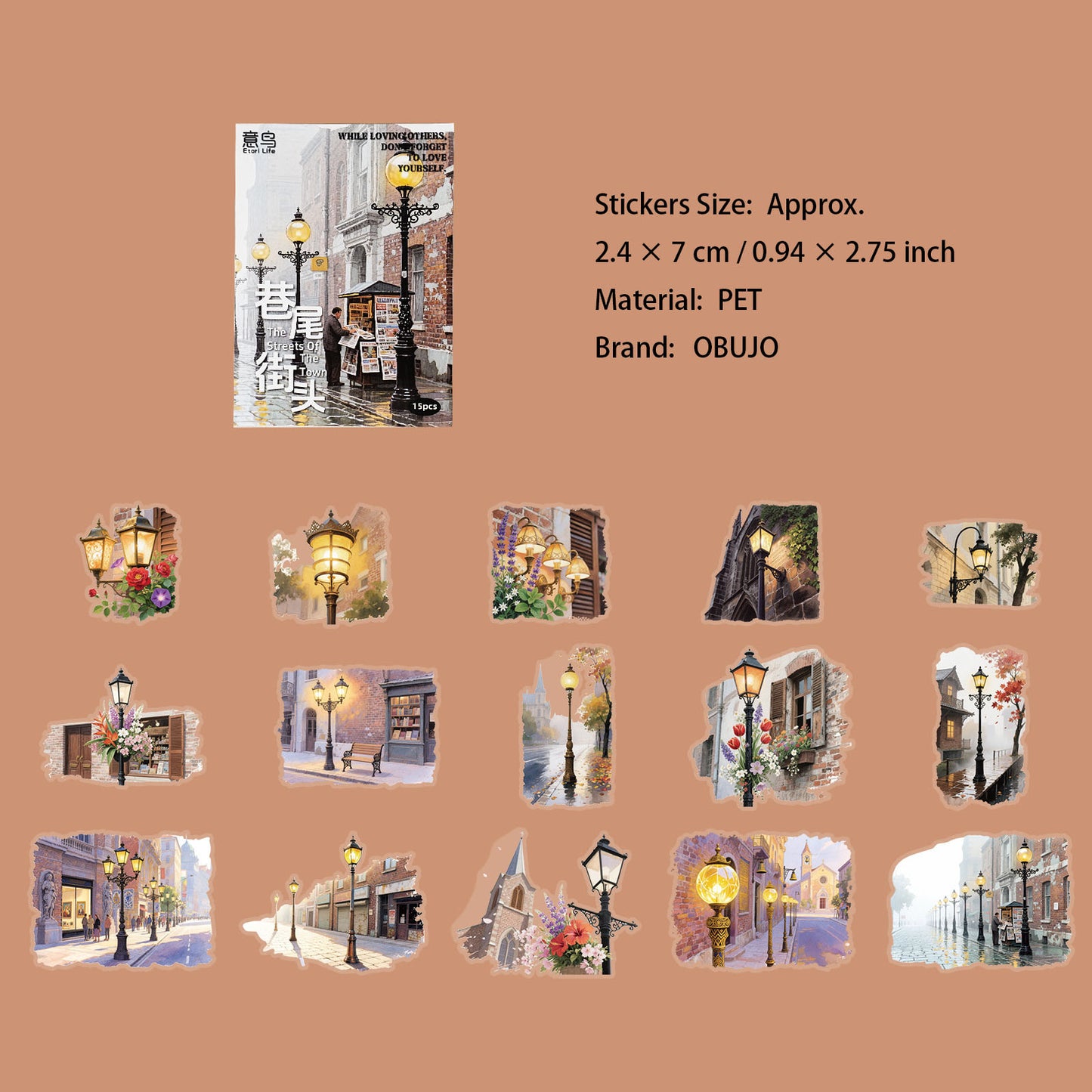 15 Pcs Night Landscape PET Stickers DHLSC