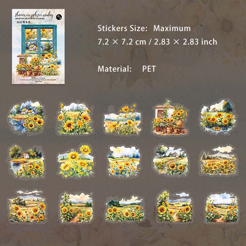 30 Pcs Sunflower Theme PET Stickers ZGZL