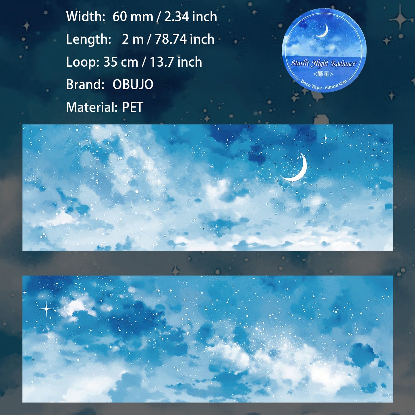 1 Roll Night Sky Cloud Star PET Tape YYXH