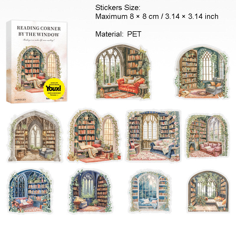10 Pcs Reading Room Corner PET Stickers CBDSJ