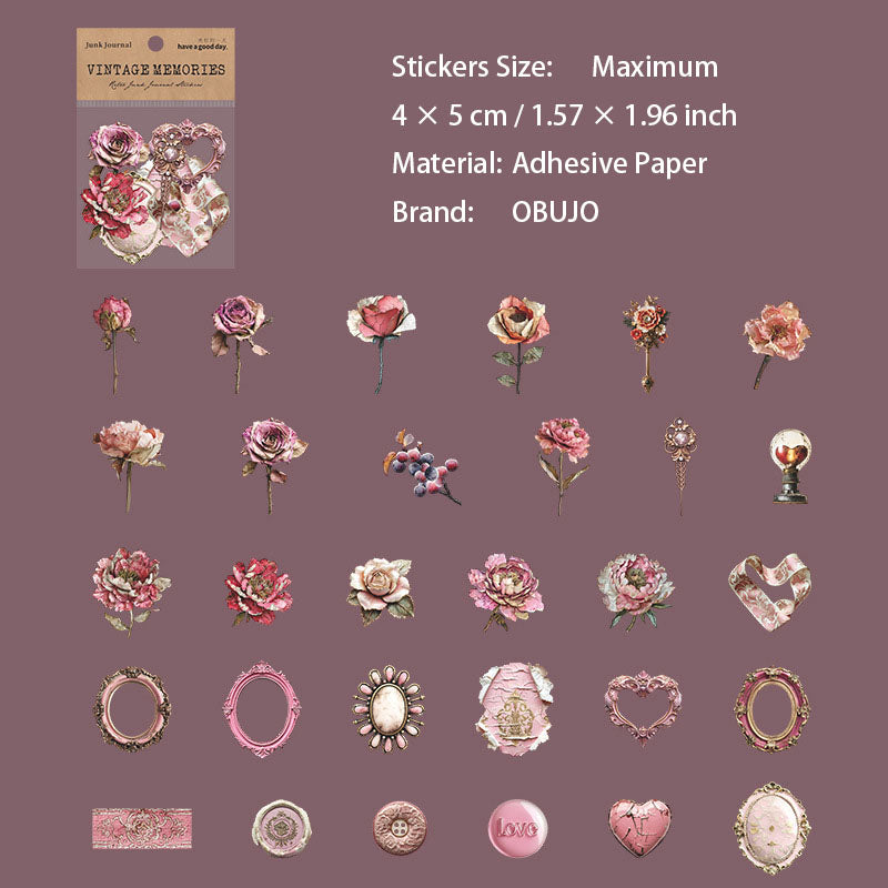 30 Pcs Vintage Flower Gadgets Stickers JWSG