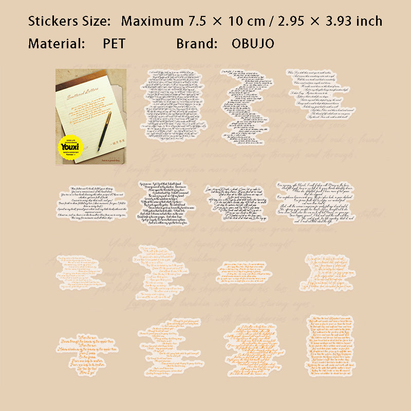 15 Pcs Vintage Letter PET Stickers BBXJ