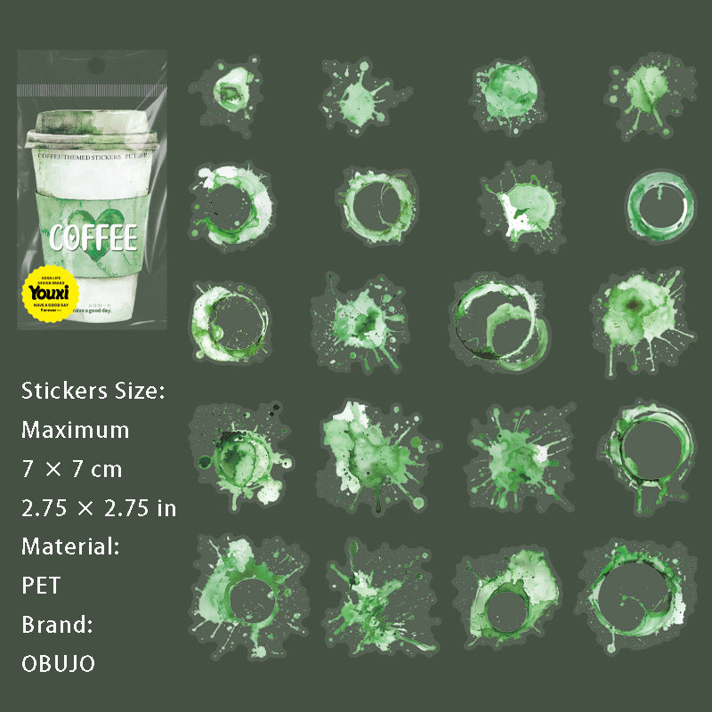 20 Pcs Coffee Stain PET Stickers KFDYS