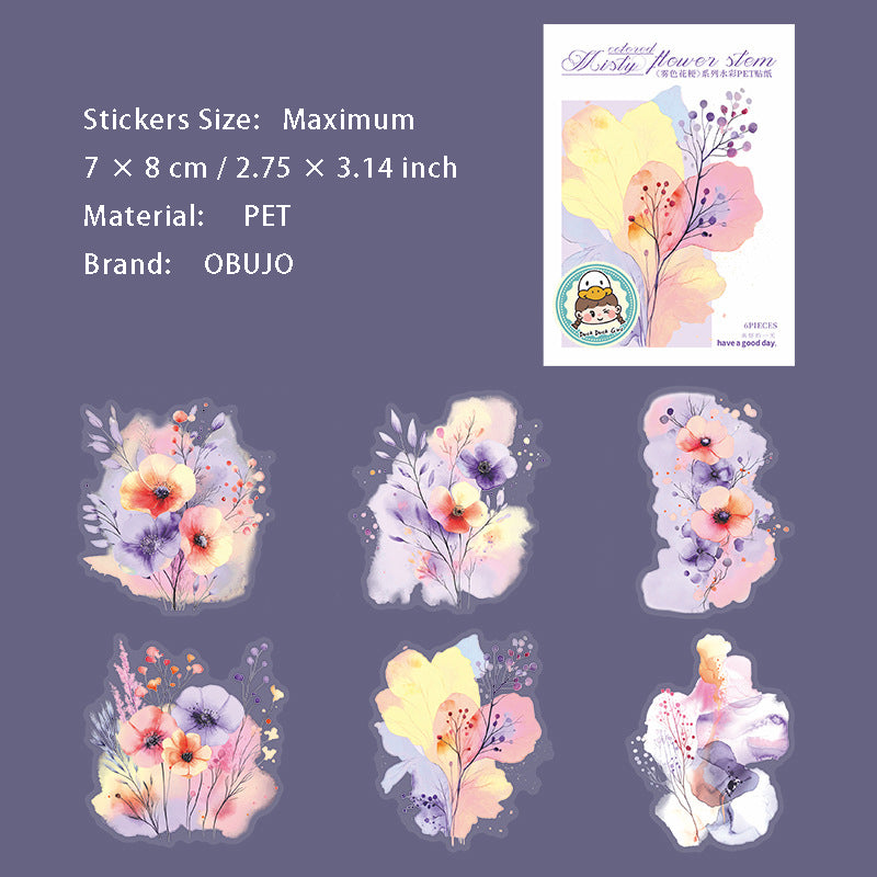 6 Pcs Watercolor Leaf PET Stickers WSHG