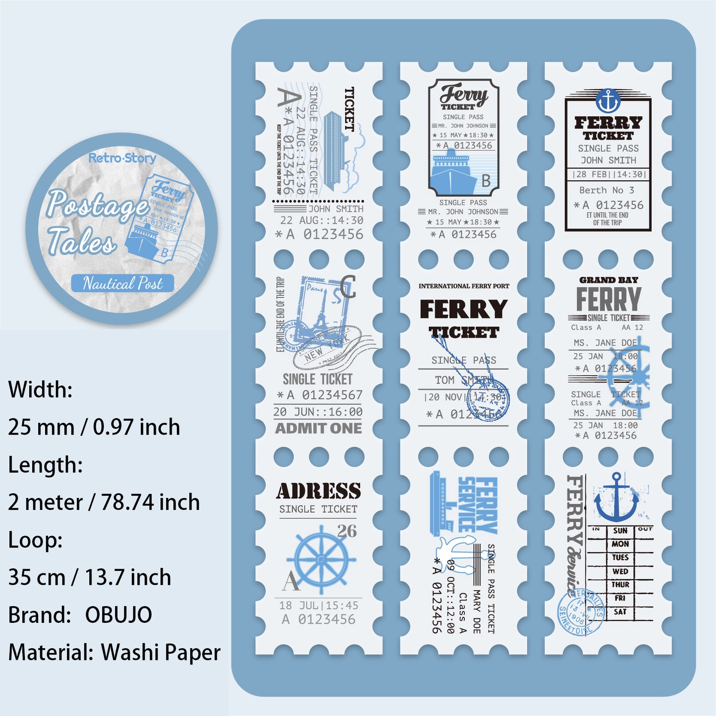1 Roll Vintage Postage Stamp Stickers Tape YJTJ