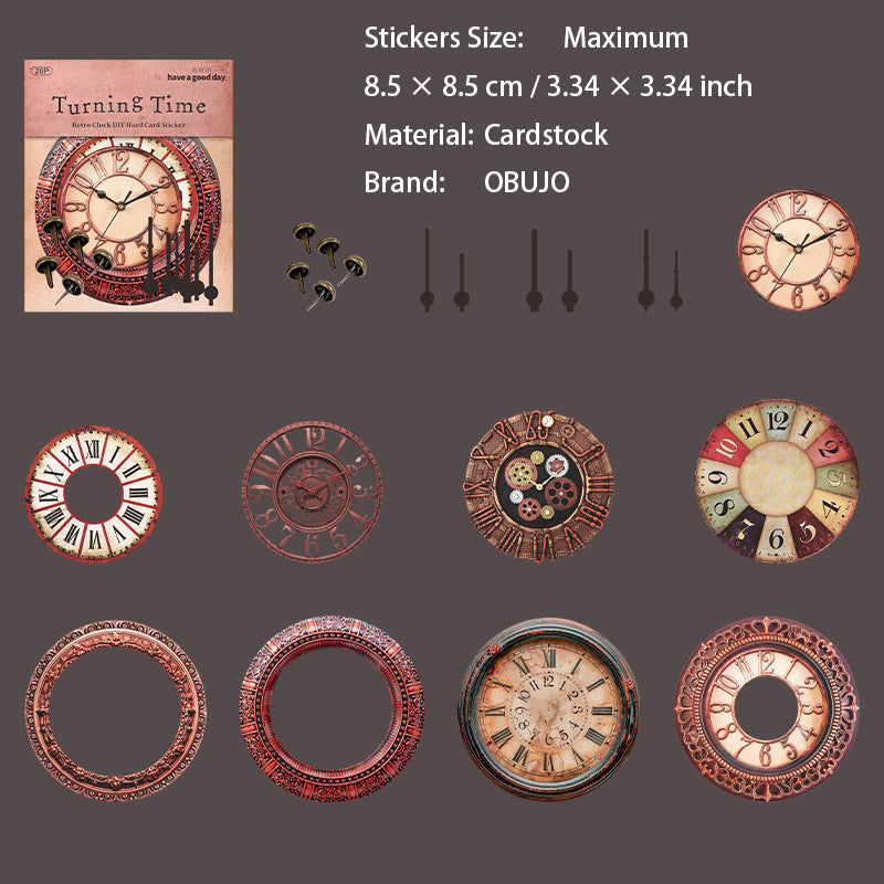 15 Pcs Vintage Clock Themed Stickers ZDSG