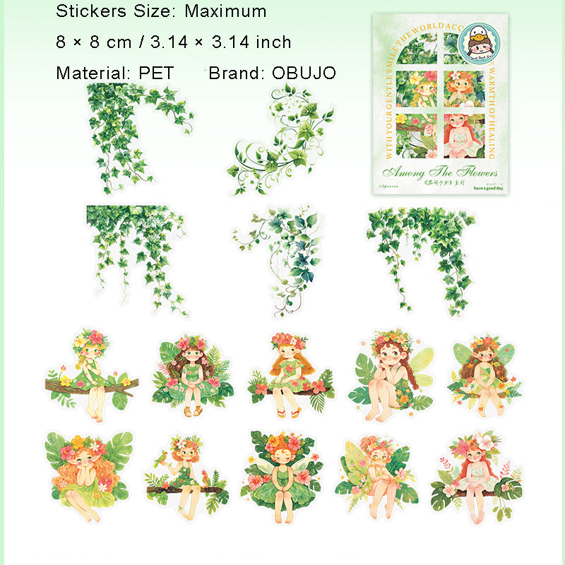 15 Pcs Floral Girl PET Stickers RJSN