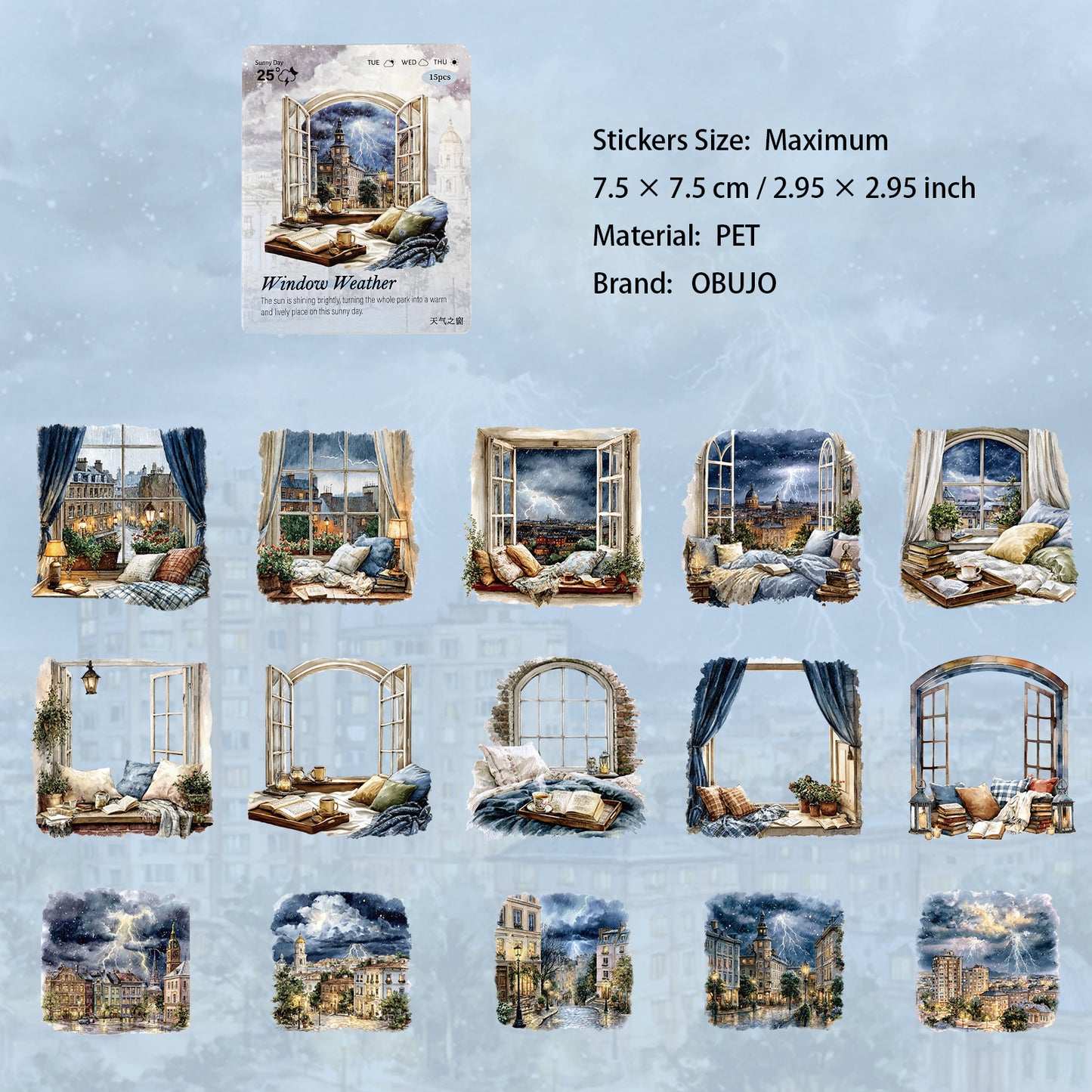 15 Pcs Windows PET Stickers TQZC