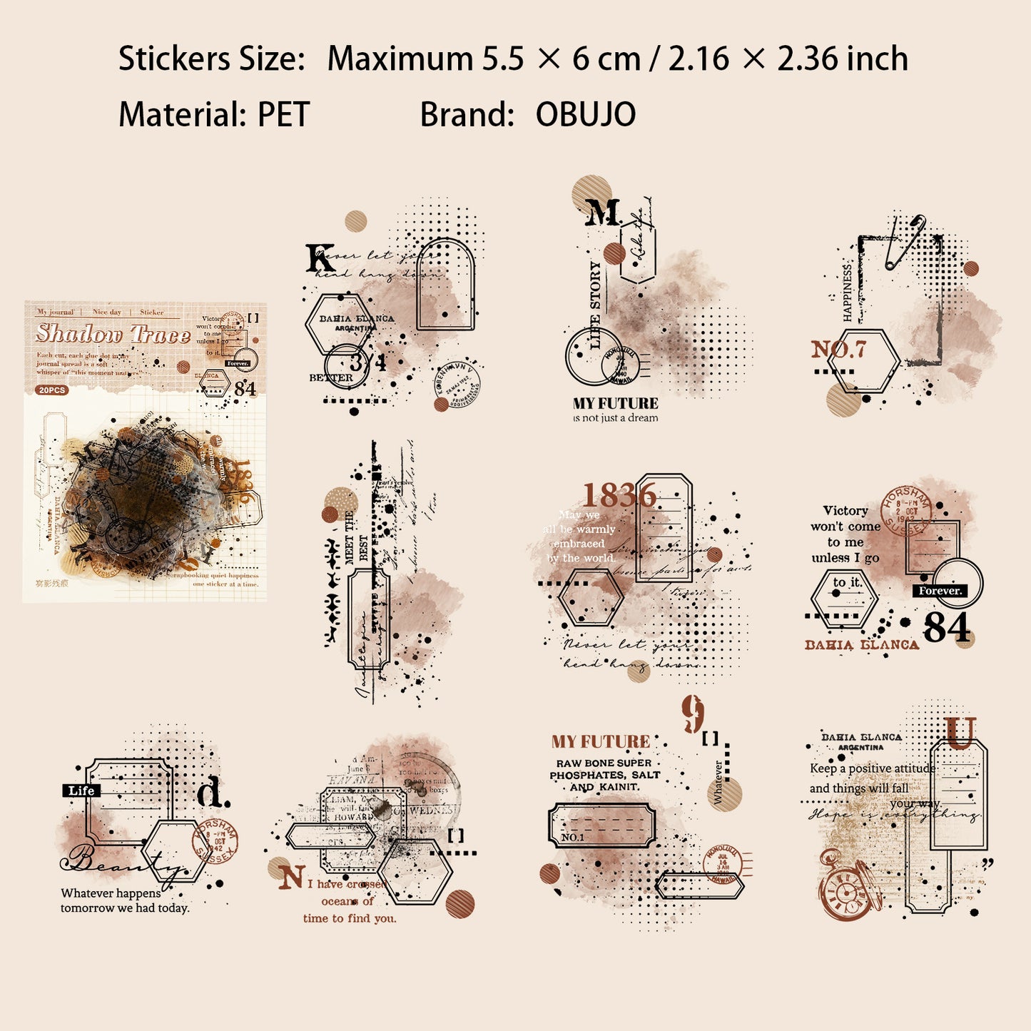 15 Pcs Vintage Collage PET Stickers WYCH