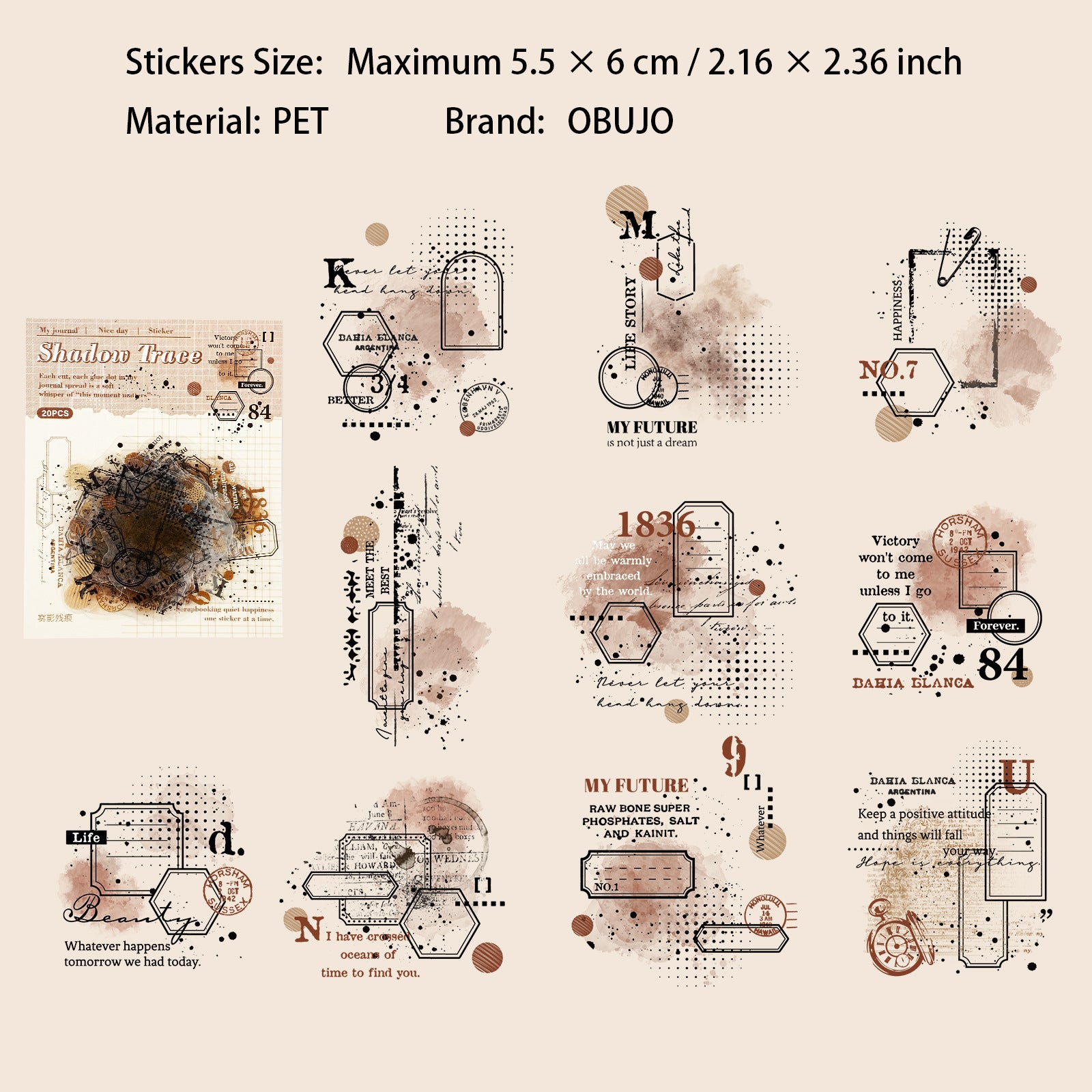 15 Pcs Vintage Collage PET Stickers WYCH