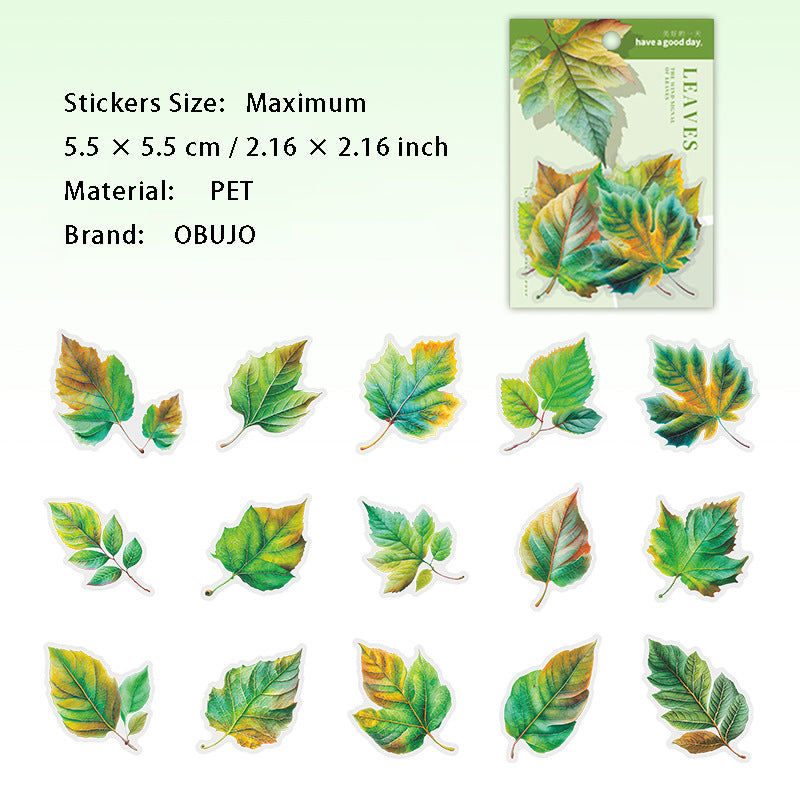 15 Pcs Leaf PET Stickers YZFX