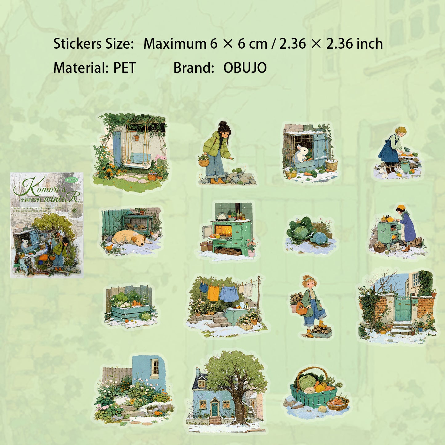 15 Pcs Winter Lifestyle PET Stickers XSDJ