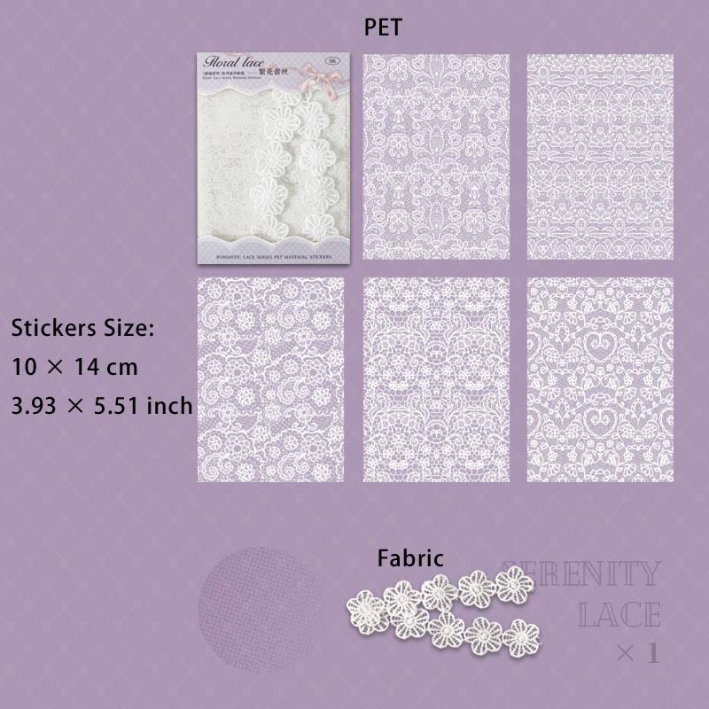 15 Pcs White Lace PET Stickers and Fabric JMLS
