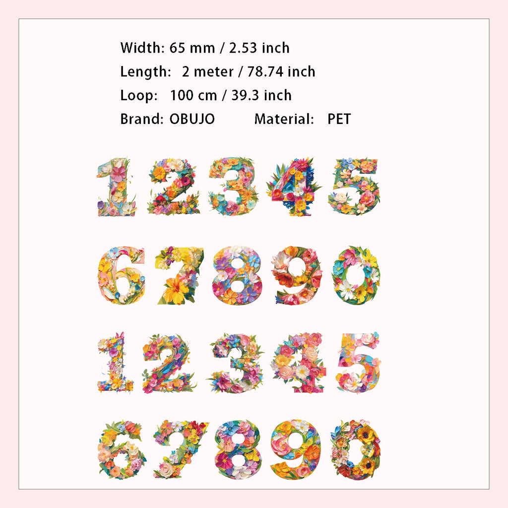 1 Roll Floral Letter Number PET Stickers Tape SZMM