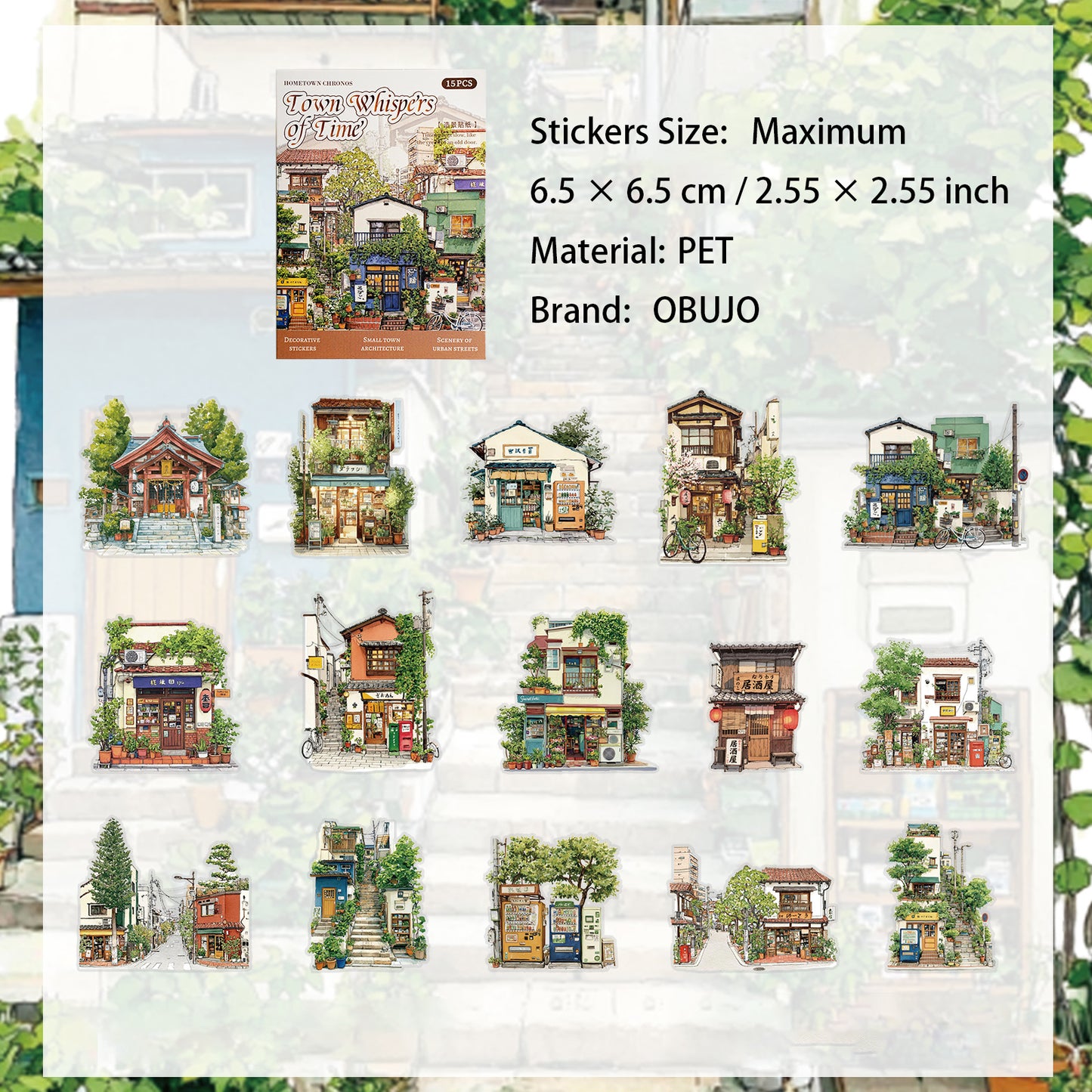 15 Pcs Town House Store PET Stickers XZSG