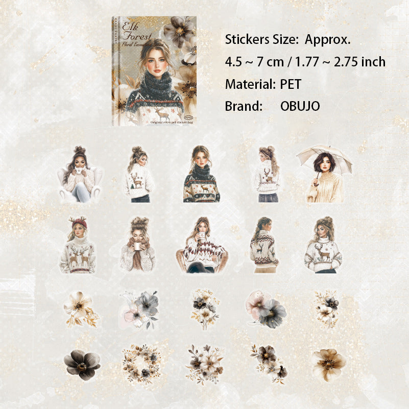 40 Pcs Cozy Girl and Flower PET Stickers FHXH