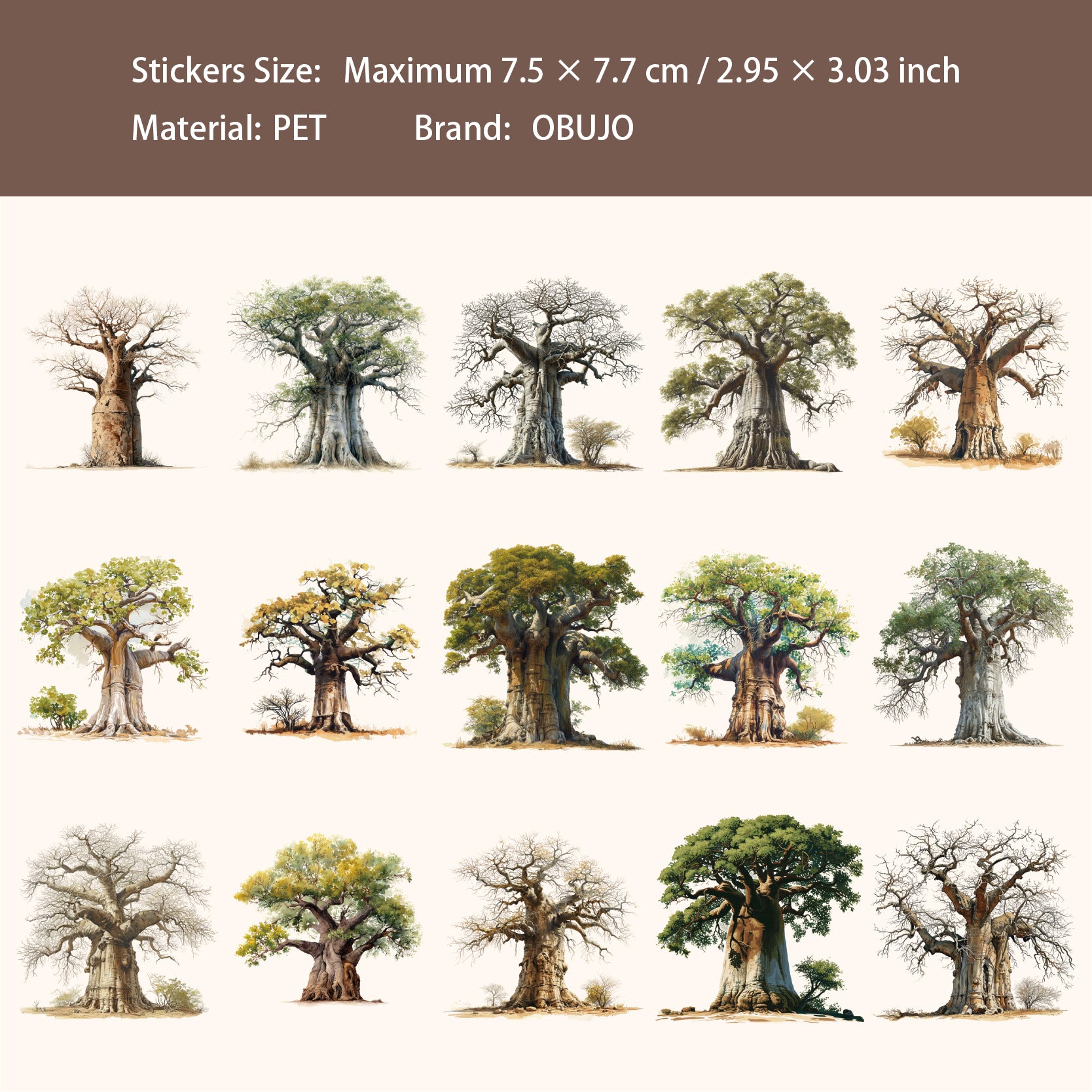 15 Pcs Seasonal Tree PET Stickers FZXL