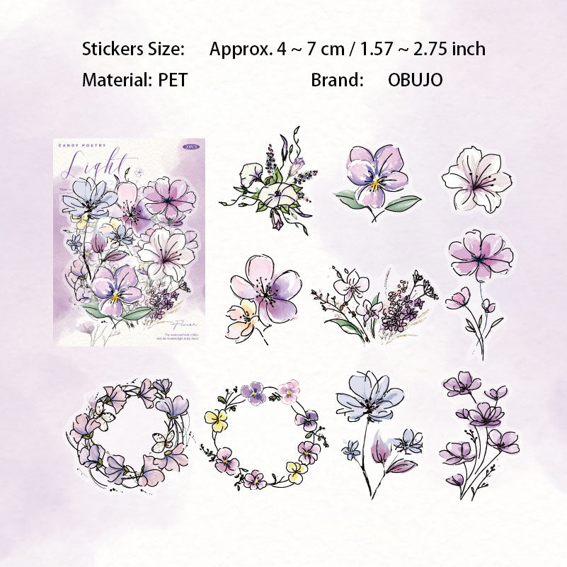 20 Pcs Watercolor Flower PET Stickers FHRM