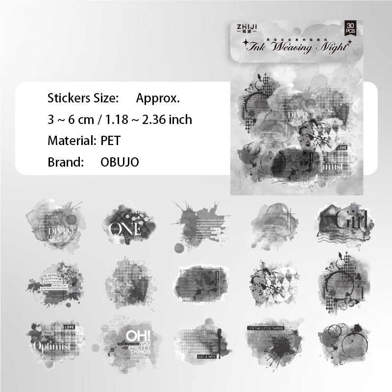 30 Pcs Watercolor Words PET Stickers MRXC