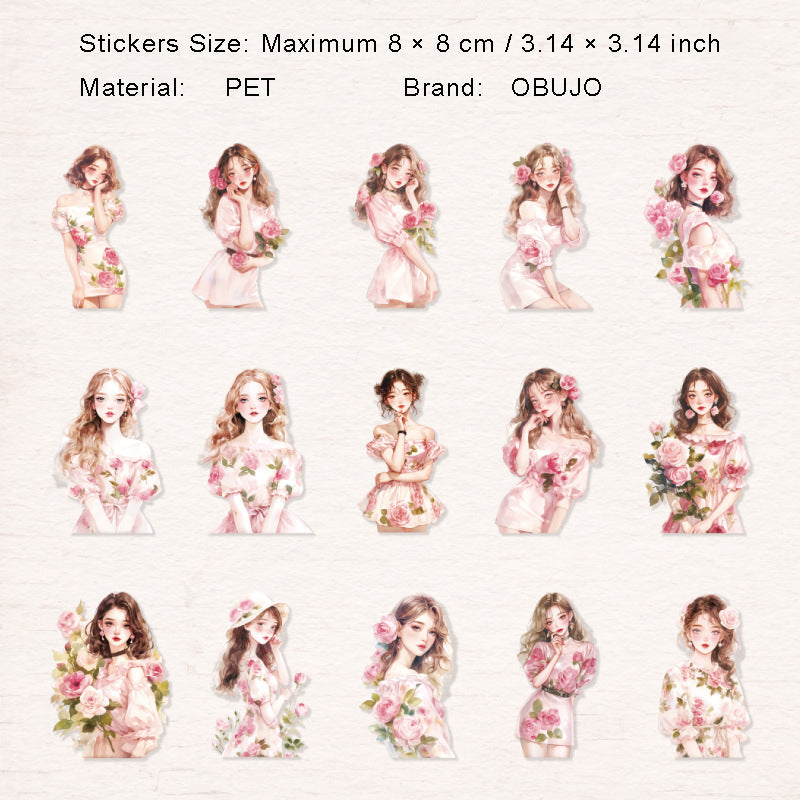 15 Pcs Flower Girl PET Stickers YCRTX
