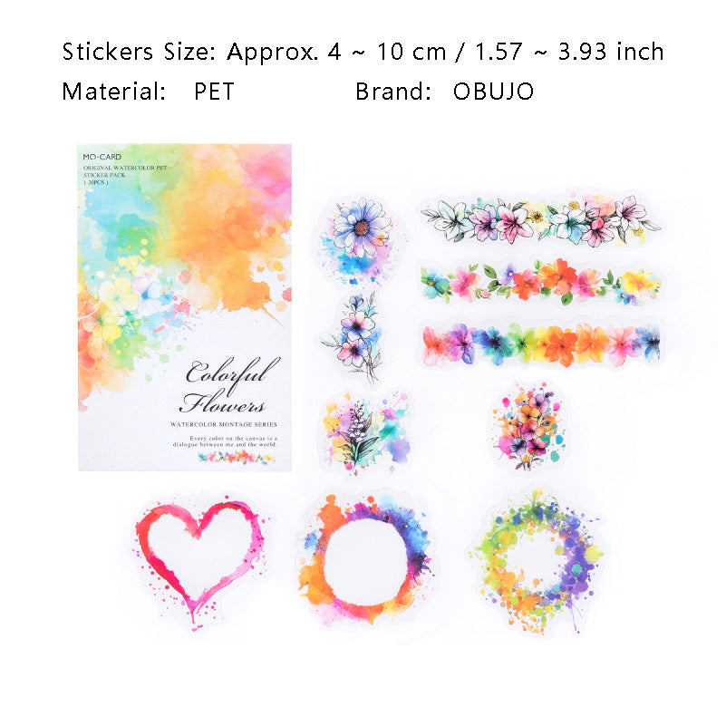 20 Pcs Watercolor Frame PET Stickers SCMTQ