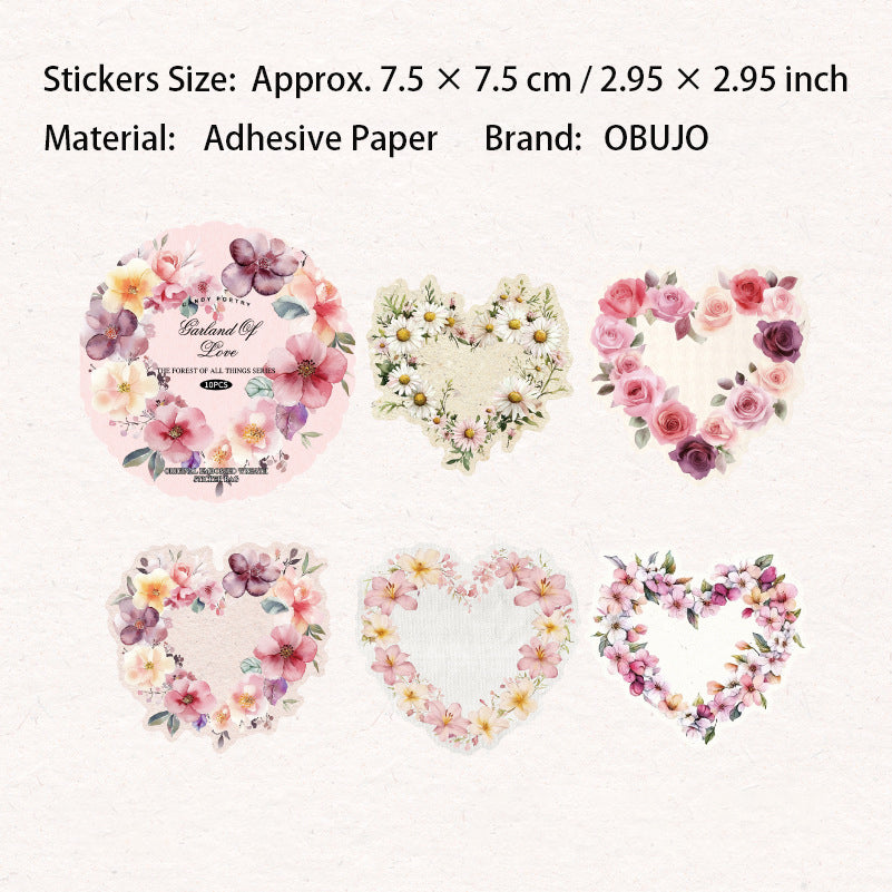 10 Pcs Wreath Themed Embossed Stickers WWZS