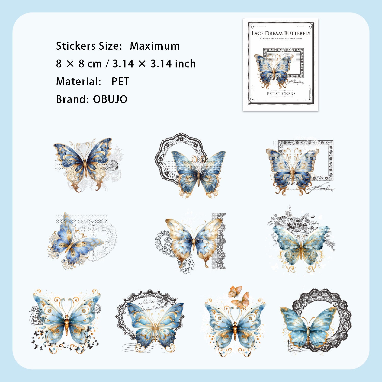 20 Pcs Lace Butterfly PET Stickers LSMD